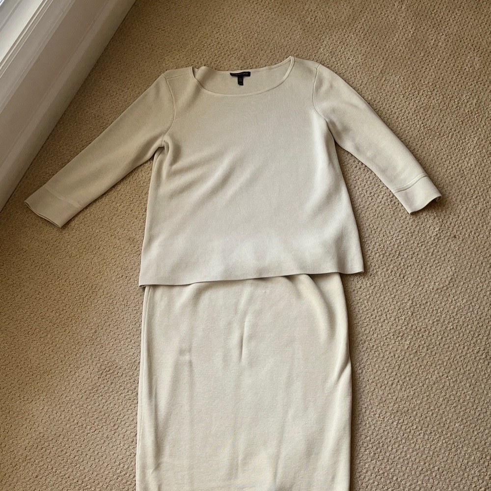 Eileen Fisher Silk & Organic Cotton Cream Knit 2 piece set - XS 2 or 4